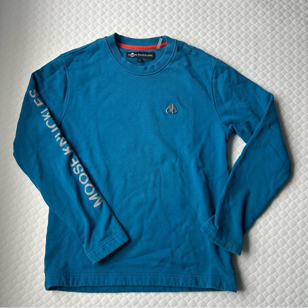 Moose Knuckles Boy’s Blue Long Sleeve Shirt, Large